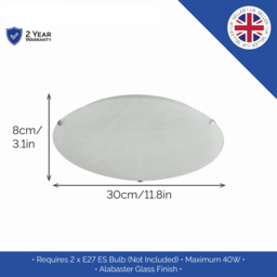 Happy Homewares Alabaster Circular White Glass IP20 Flush Ceiling Light - Size: 8 x 30 x 30cm - Wilko - thumbnail 7