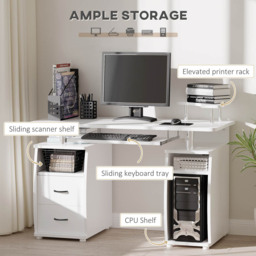 Portland 2 Drawer Computer Desk White - Size: 120 x 55 x 85cm - Wilko - thumbnail 4