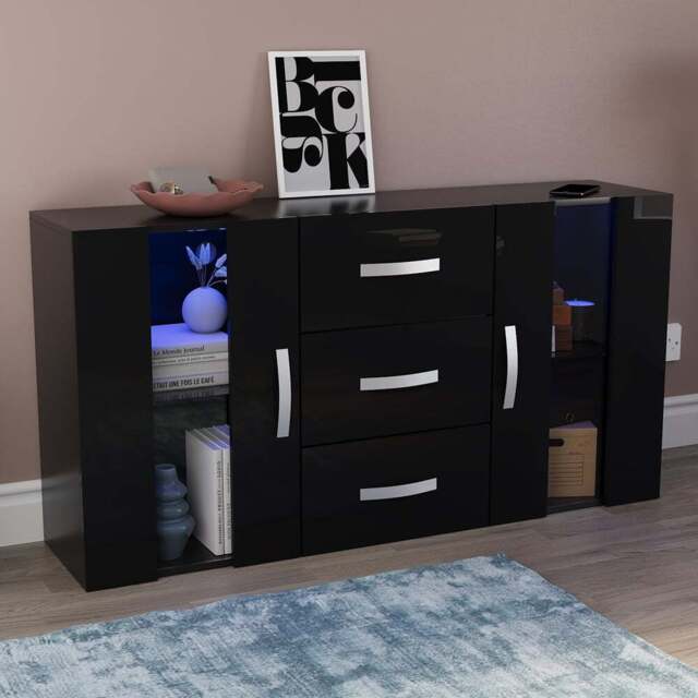 Vida Designs Astro 2 Door 3 Drawer Black LED Sideboard - Size: 32 x 135 x 70cm - Wilko - image 1