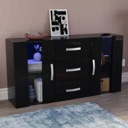 Vida Designs Astro 2 Door 3 Drawer Black LED Sideboard - Size: 32 x 135 x 70cm - Wilko