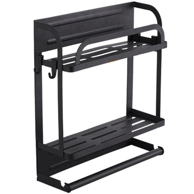Living and Home 2-Tier Black Metal Magnetic Floating Shelf for Fridges - Size: 35x30.7x11 - Wilko - image 1