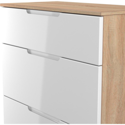 Crowndale Milan 3 Drawer White Gloss and Bardolino Oak Deep Chest of Drawers Ready Assembled - White Gloss & Bardolino Oak - Wilko - thumbnail 5