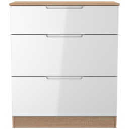 Crowndale Milan 3 Drawer White Gloss and Bardolino Oak Deep Chest of Drawers Ready Assembled - White Gloss & Bardolino Oak - Wilko - thumbnail 4