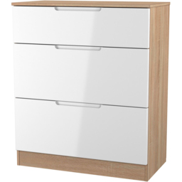 Crowndale Milan 3 Drawer White Gloss and Bardolino Oak Deep Chest of Drawers Ready Assembled - White Gloss & Bardolino Oak - Wilko - thumbnail 3
