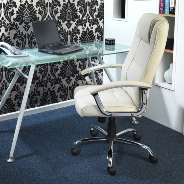 Alphason Houston Leather High Back Executive Chair - Size: 130 x 66 x 65cm - Cream - Wilko - image 1
