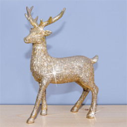 St Helens Gold Glitter Reindeer Christmas Decoration - Size: 9 x 18 x 25cm - Cream - Wilko - thumbnail 3