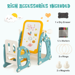 Costway 4 in 1 Yellow and Blue Kids Drawing Table and Chair Set - Size: 70 x 62 x 27cm - Multi - Wilko - thumbnail 7