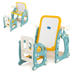 Costway 4 in 1 Yellow and Blue Kids Drawing Table and Chair Set - Size: 70 x 62 x 27cm - Multi - Wilko - thumbnail 3