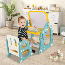 Costway 4 in 1 Yellow and Blue Kids Drawing Table and Chair Set - Size: 70 x 62 x 27cm - Multi - Wilko - thumbnail 4