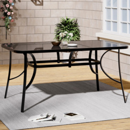 Living and Home Tempered Glass 4 Seater Rectangular Garden Dining Table Black - Wilko