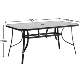 Living and Home Tempered Glass 4 Seater Rectangular Garden Dining Table Black - Wilko - thumbnail 7
