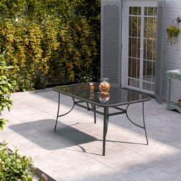 Living and Home Tempered Glass 4 Seater Rectangular Garden Dining Table Black - Wilko - thumbnail 6