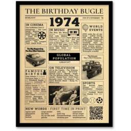 Artery8 Back in 1974 Birthday Anniversary Newspaper Framed Wall Art Print 21 x 29.7cm - Size: 32.3 x 23.4 x 1.5cm - Blue - Wilko - thumbnail 1