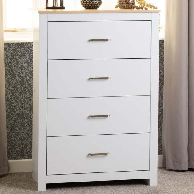 Seconique Portland 4 Drawer White and Oak Effect Chest of Drawers - Wilko - image 1