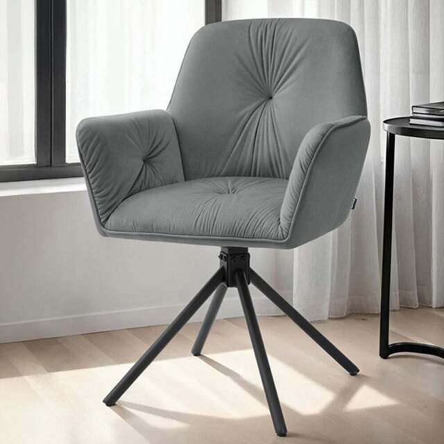 tectake Lenia Set of 4 Anthracite and Black Velvet Swivel Chair - Size: Single - Grey - Wilko - image 1
