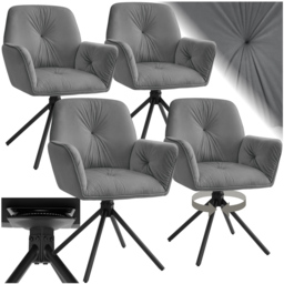 tectake Lenia Set of 4 Anthracite and Black Velvet Swivel Chair - Size: Single - Grey - Wilko - thumbnail 3