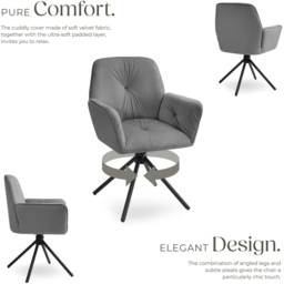 tectake Lenia Set of 4 Anthracite and Black Velvet Swivel Chair - Size: Single - Grey - Wilko - thumbnail 7