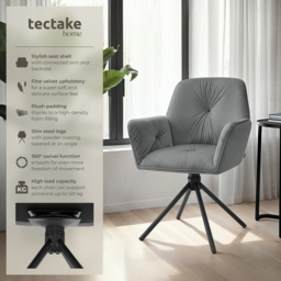 tectake Lenia Set of 4 Anthracite and Black Velvet Swivel Chair - Size: Single - Grey - Wilko - thumbnail 4