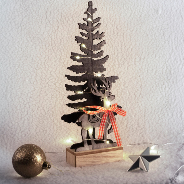 St Helens Festive Lights Wooden Christmas Tree Decoration 31cm - Size: 5 x 10 x 31cm - Wilko - image 1