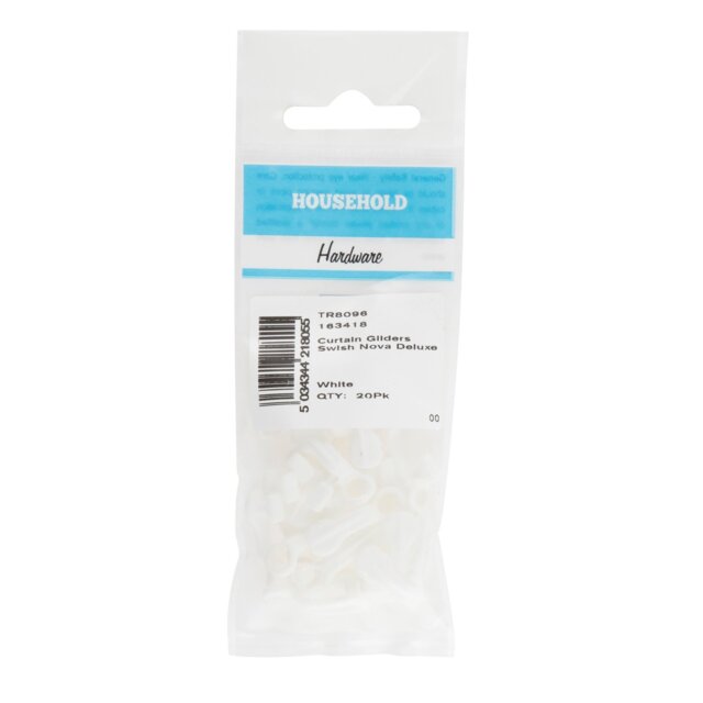 Hiatt Pack of 20 Nova Deluxe Swish Curtain Gliders  - White - Hiatt Hardware - Wilko - image 1