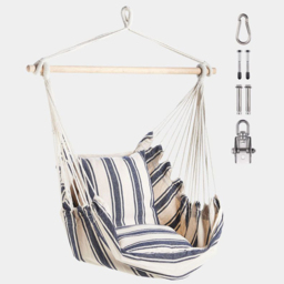 VonHaus Blue and White Striped Hanging Garden Swing Chair - Size: 1 Seater - Wilko - thumbnail 3