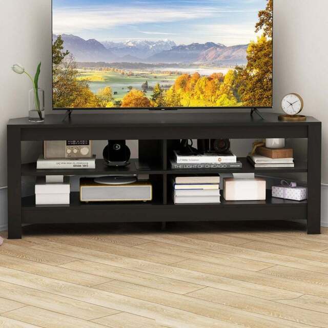 Costway 4 Shelf Black Corner TV Unit with Power Outlet - Size: 151 x 49 x 16cm - Wilko - image 1