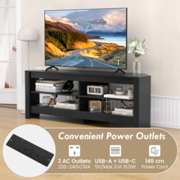 Costway 4 Shelf Black Corner TV Unit with Power Outlet - Size: 151 x 49 x 16cm - Wilko - thumbnail 6