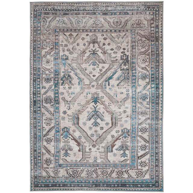 Kukoon Traditional Bordered Medallion Beige Grey Washable Rug 160 x 230cm - Blue - Wilko - image 1