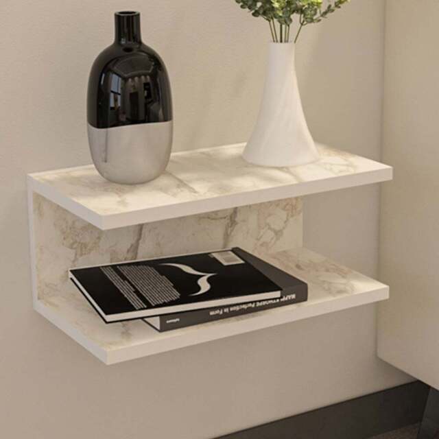 Decorotika Ramira 2 Shelf White Marble Effect Floating Bedside Table - Multi - Wilko - image 1