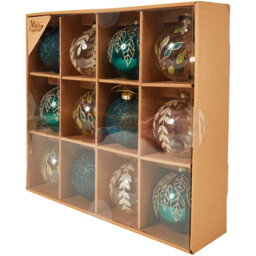 Set of 12 Glass Baubles Emerald and Gold - Emerald and Gold - Wilko - thumbnail 3