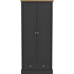 Devon 2 Door Single Drawer Charcoal Wardrobe - Size: 2 Door, Single Drawer - Black - LPD Home - Wilko - thumbnail 3