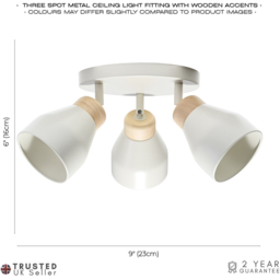 Happy Homewares Muted Dove Grey Contemporary Scandinavian Designed Triple Spot Ceiling Light - Size: 16 x 23 x 23cm - Wilko - thumbnail 6