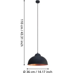 EGLO Truro2 Black/Copper Domed Pendant - Size: 110 x 37 x 110cm - Wilko - thumbnail 5