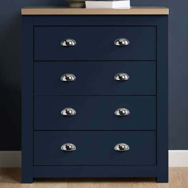 Highgate 4 Drawer Navy and Oak Chest of Drawers - Blue - Birlea - Wilko - image 1