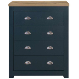 Highgate 4 Drawer Navy and Oak Chest of Drawers - Blue - Birlea - Wilko - thumbnail 3