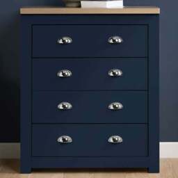 Highgate 4 Drawer Navy and Oak Chest of Drawers - Blue - Birlea - Wilko