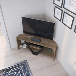 Decorotika Karin 2 Shelf Walnut and Black Modern Corner TV Unit - Size: 36.8 x 90 x 35cm - Multi - Wilko - thumbnail 5