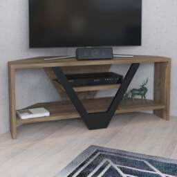 Decorotika Karin 2 Shelf Walnut and Black Modern Corner TV Unit - Size: 36.8 x 90 x 35cm - Multi - Wilko