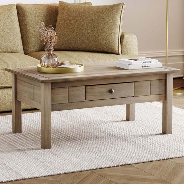 Vida Designs Panama Single Drawer Oak Coffee Table - Size: 60 x 100 x 43cm - Brown - Wilko - image 1