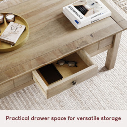 Vida Designs Panama Single Drawer Oak Coffee Table - Size: 60 x 100 x 43cm - Brown - Wilko - thumbnail 6