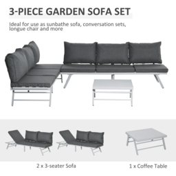 Outsunny 6 Seater Grey Steel Convertible Sofa Set with Cushions - Wilko - thumbnail 6
