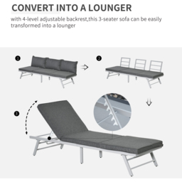 Outsunny 6 Seater Grey Steel Convertible Sofa Set with Cushions - Wilko - thumbnail 7