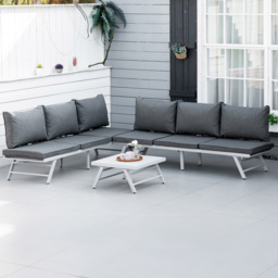 Outsunny 6 Seater Grey Steel Convertible Sofa Set with Cushions - Wilko