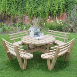 Forest Circular Picnic Table with Seat Backs - Size: 4 Seater - Brown - Forest Garden - Wilko