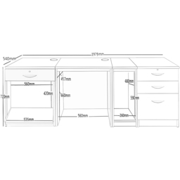 R White Cabinets 4 Drawer Set-16 Computer Desk with Printer Shelf Light Brown - Size: 72.8 x 197.9 x 54cm - Wilko - thumbnail 6
