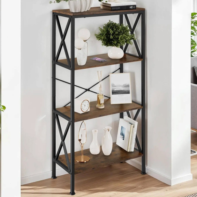 tectake Barry 4 Shelf Industrial Dark Wood Standing Shelving Unit - Brown - Wilko - image 1