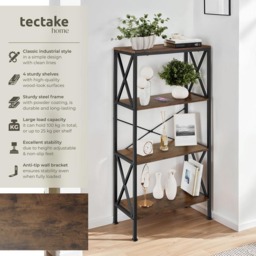 tectake Barry 4 Shelf Industrial Dark Wood Standing Shelving Unit - Brown - Wilko - thumbnail 7