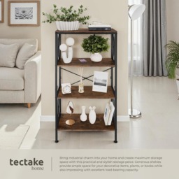 tectake Barry 4 Shelf Industrial Dark Wood Standing Shelving Unit - Brown - Wilko - thumbnail 4