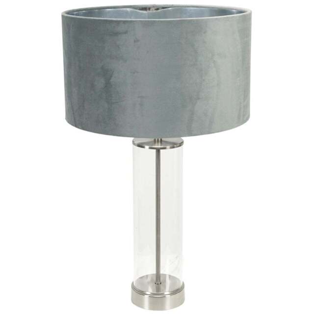 ValueLights Balan Chrome Glass LED Table Lamp with Grey and Chrome Velvet Lamp Shade - Size: 56 x 35 x 35cm - White - Wilko - image 1