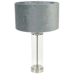 ValueLights Balan Chrome Glass LED Table Lamp with Grey and Chrome Velvet Lamp Shade - Size: 56 x 35 x 35cm - White - Wilko